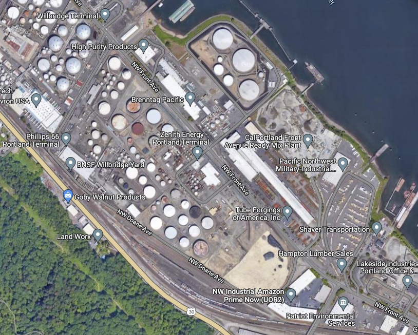 A Google Maps satellite view of the the part of the CEI hub around Zenith Energy.